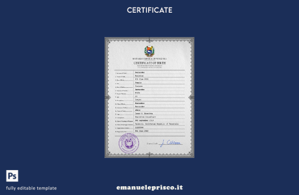 modello di certificato di nascita venezuelano in stile verificato